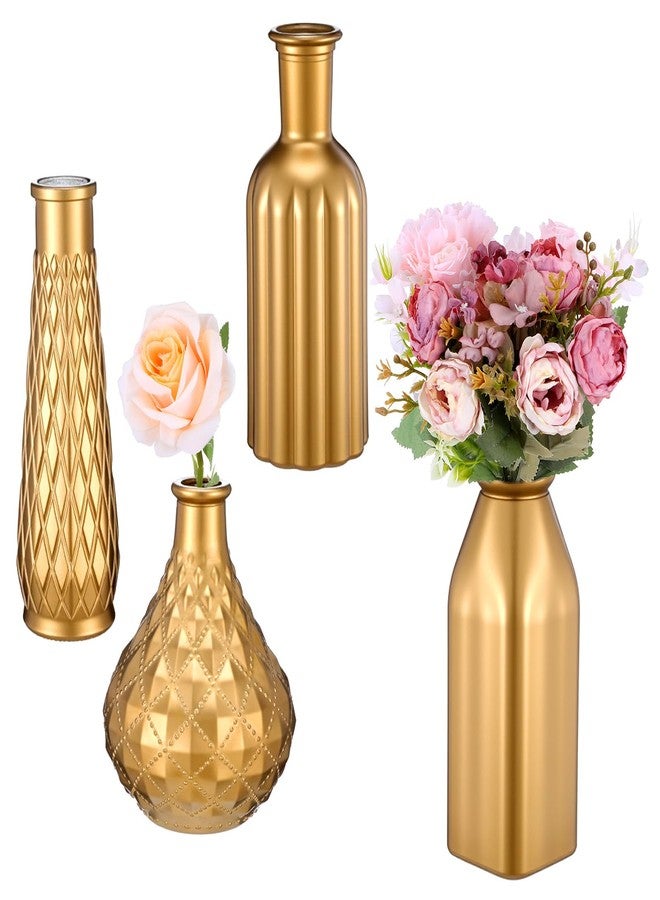 AojSup Set of 4 Gold Flower Vases - Small Gold Vases for Centerpieces, Elegant Glass Decorative Bud Vase for Wedding, Home, Table Decor with Vintage Golden Finish - Image 1